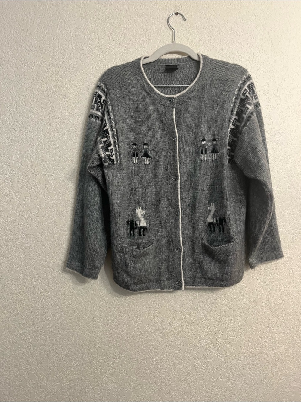 Genuine Alpaca knit Pattern Button-Front Sweater Cardigan